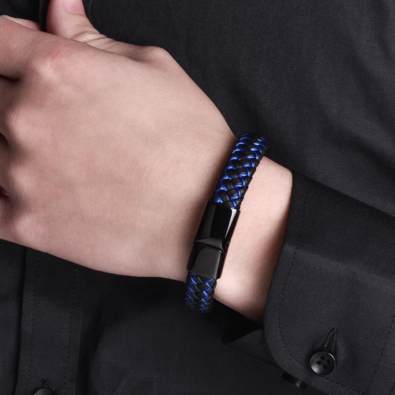 Mozo Fashion подвеска плетеный кожаный браслет мужские браслеты ручной работы Мода Нержавеющая сталь застежка мужской браслет на запястье