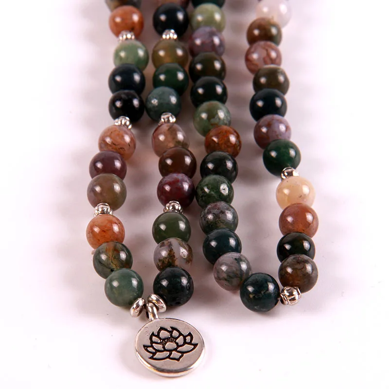 Горячая распродажа браслета из натуральных камней с 108 бусинами диаметром 8 мм из индийского оникса с подвеской лотоса для женщин, занимающихся йогой и медитацией (доставка от производителя).