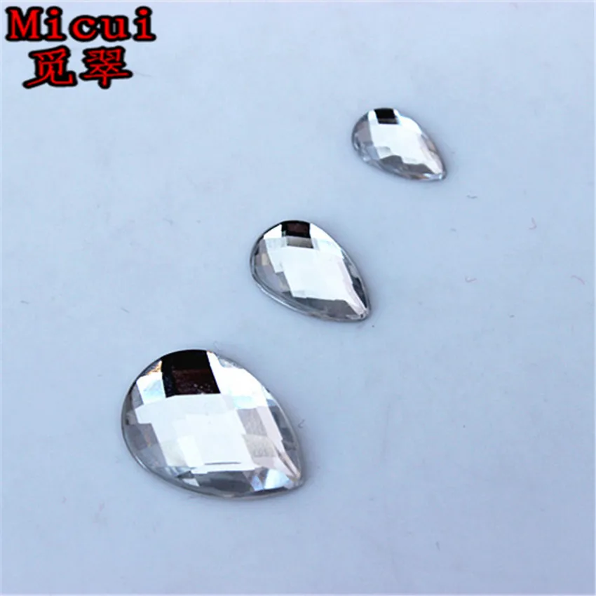 Micui 100 шт 13*18 мм/8*13 мм/6*10 мм Waterdrop Flatback Акриловый Граненый клей для страз на