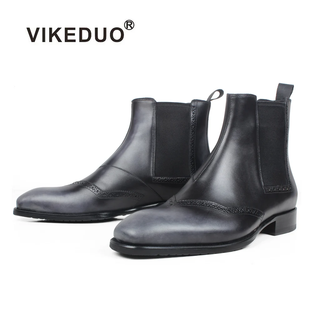 VIKEDUO/ботинки Челси с перфорацией типа броги для мужчин Цвет черный серый