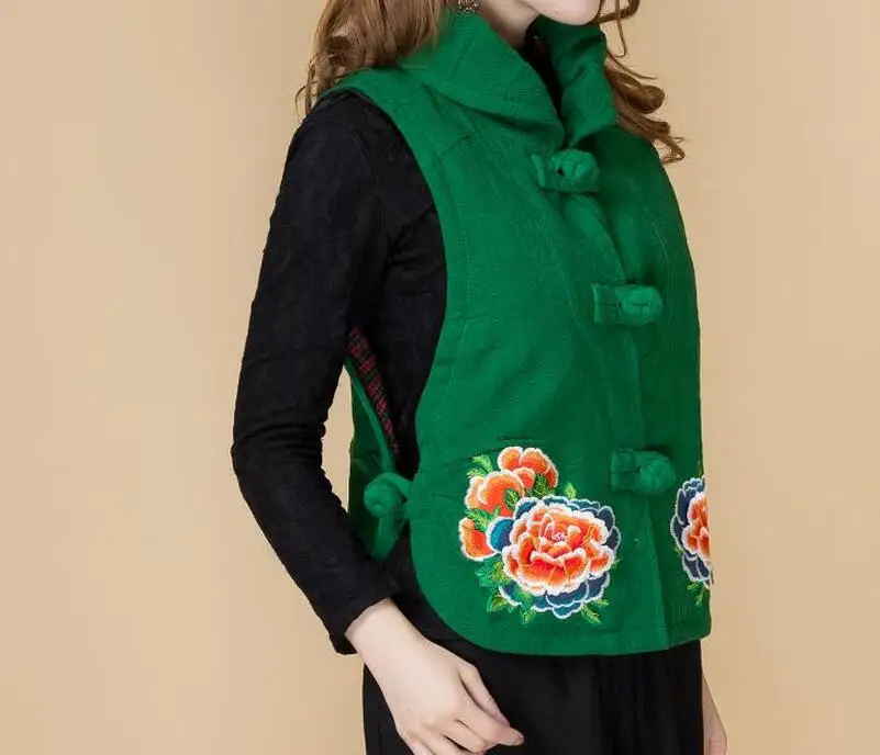Женская Новая Модная хлопковая и льняная куртка с вышитым воротником пуговицами