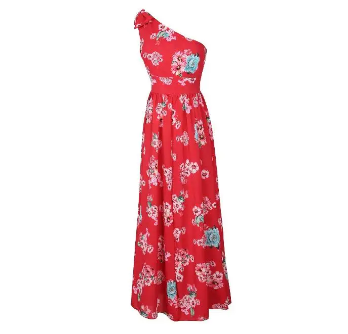 Summer Fashion Women Stylish Elegant Sexy Long Party Dress Sleeveless One Shoulder Bow Tie Printed Slit Tunic Maxi | Женская одежда