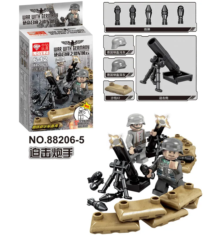 Newest DIY Stickers MOC 12pcs WW2 German Army Special Forces Military Building Blocks Bricks Set Mini Toy Figures with Weapons | Игрушки и