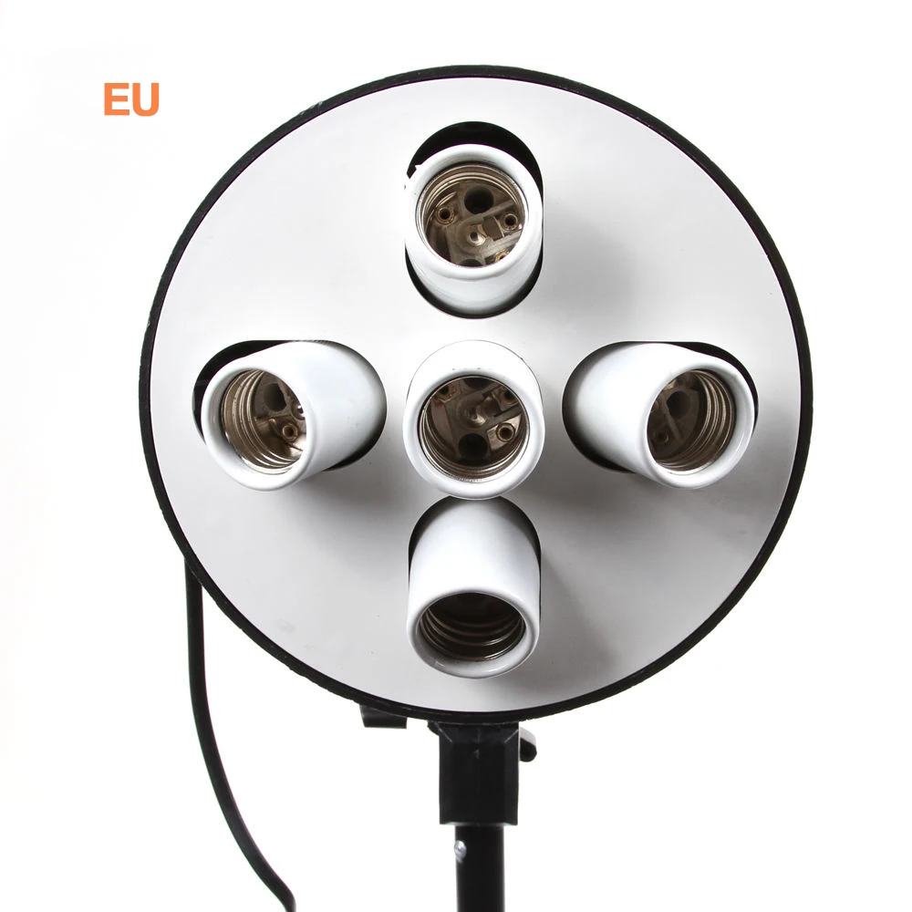 EU plug 5-в-1 5 гнезд E27 лампы головного кронштейн светильник лампы-вспышки адаптер для держателя зонта для фотостудии софтбокс монопод стенд - Цвет: EU plug