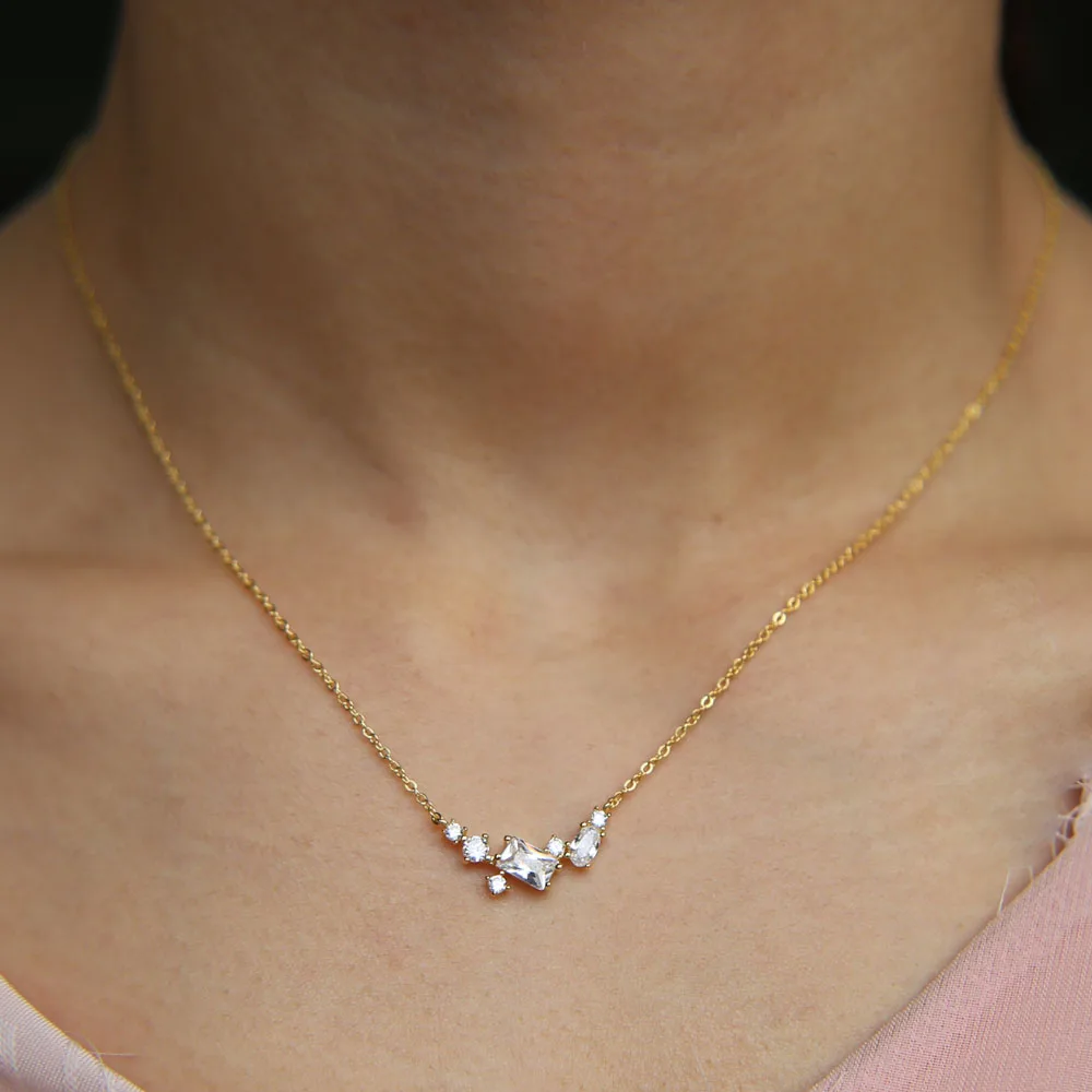 

AAA sparking bling bridal wedding gift various shaped cubic zirconia linked charm 925 sterling silver jewelry necklace lovely