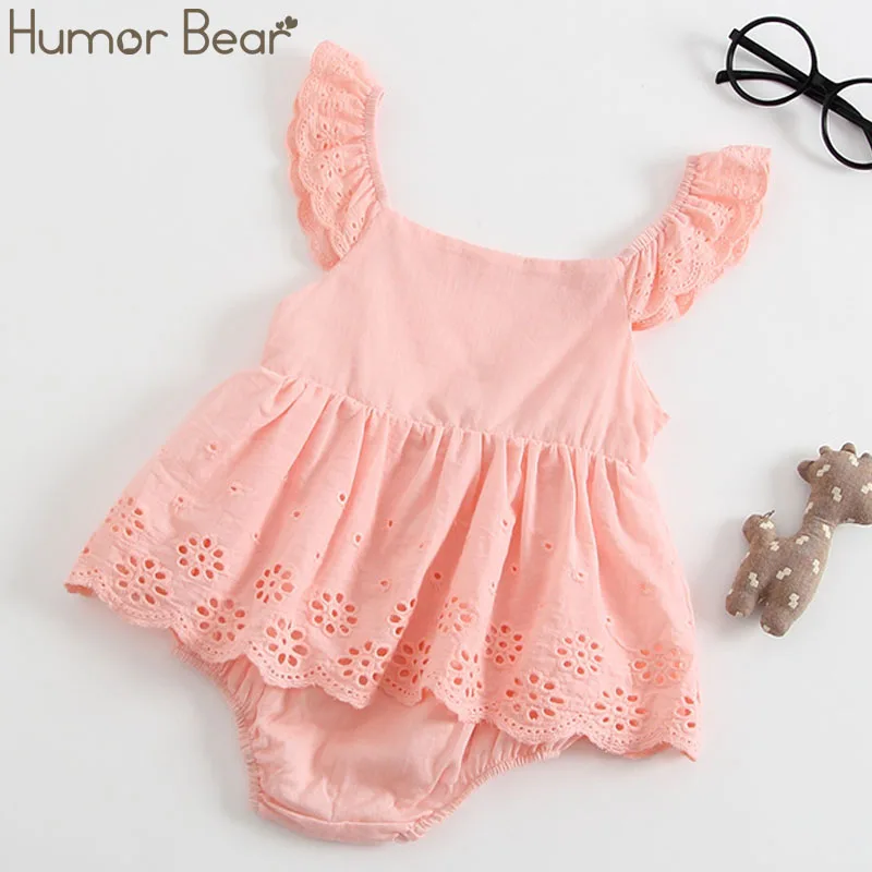 Розовый Humor Bear European And American Style Summer New Girl Baby Ha Ha Dress Cotton Triangle Embroidery Romper Baby Girls Clothes - Цвет: Розовый