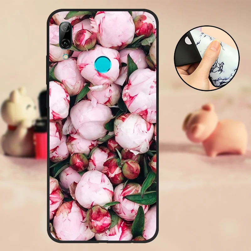 Мраморный чехол для Huawei P Smart 2019 задняя крышка мягкий черный телефон ТПУ
