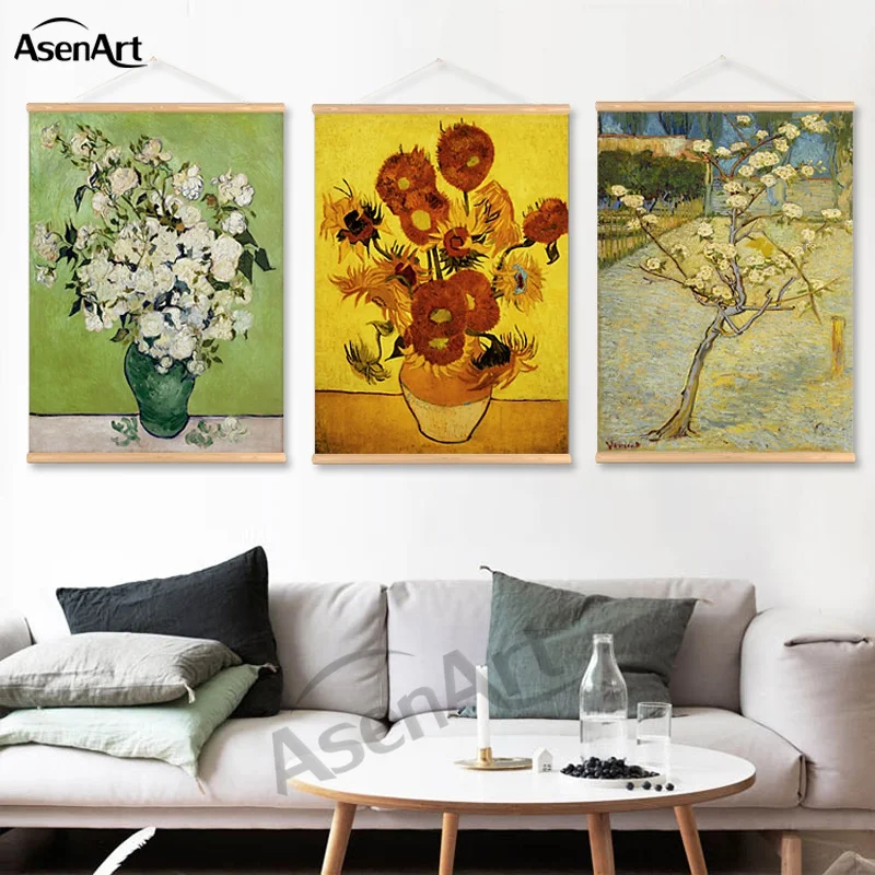 Картина в виде подсолнуха Ван Гога современная картина триптиха с Деревянной