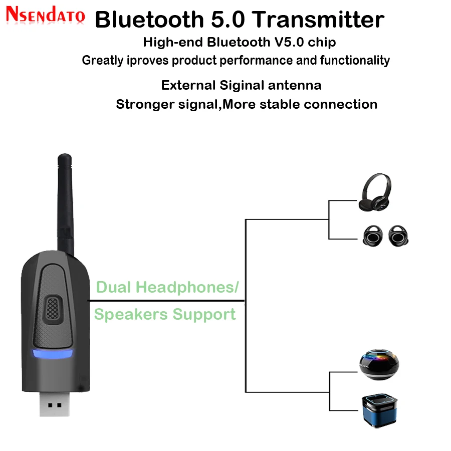 Беспроводной аудиопередатчик Bluetooth 5 0 aptX с низкой задержкой для ТВ без драйверов