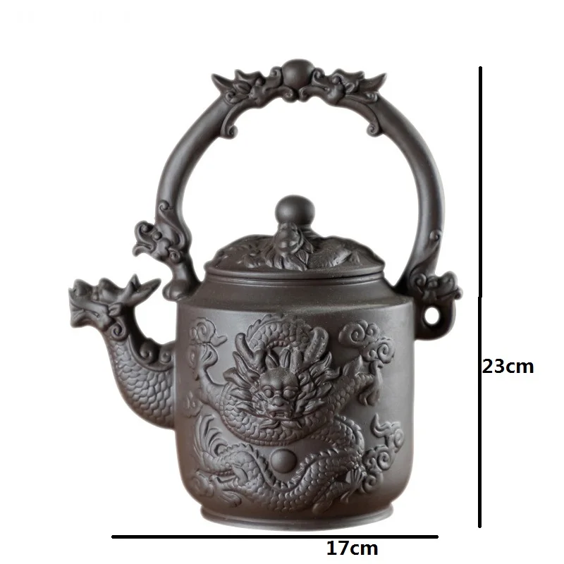 Ручной работы тисненый Дракон Фиолетовый Глиняный Чайник с ручкой Yixin кунг-фу