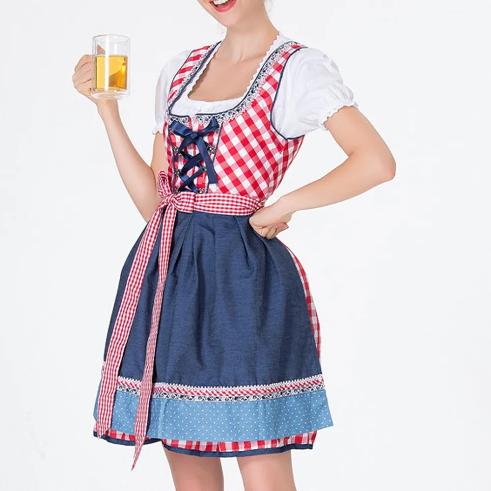 Женский бандажный фартук Bavarian Oktoberfest костюмы барменов Dirndl клетчатое платье