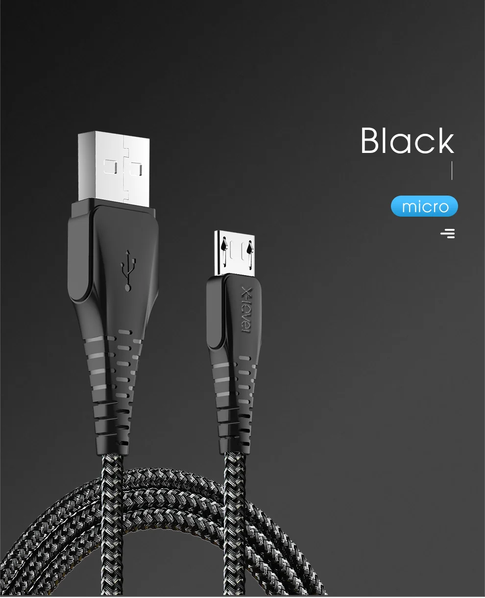 XLevel Micro USB кабель 2.0A нейлон Быстрая зарядка USB кабель для передачи данных для samsung Xiaomi LG планшет Android мобильный телефон usb зарядный шнур