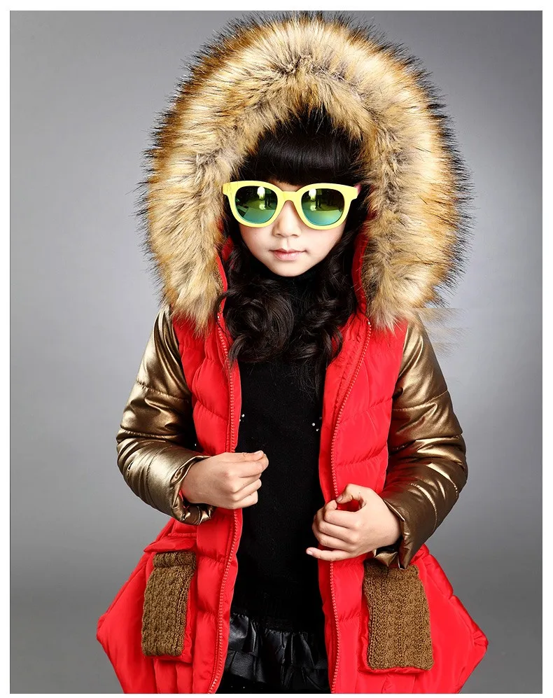 Зимнее пальто для маленьких девочек Золотое съемное 3-12 лет детское зимнее