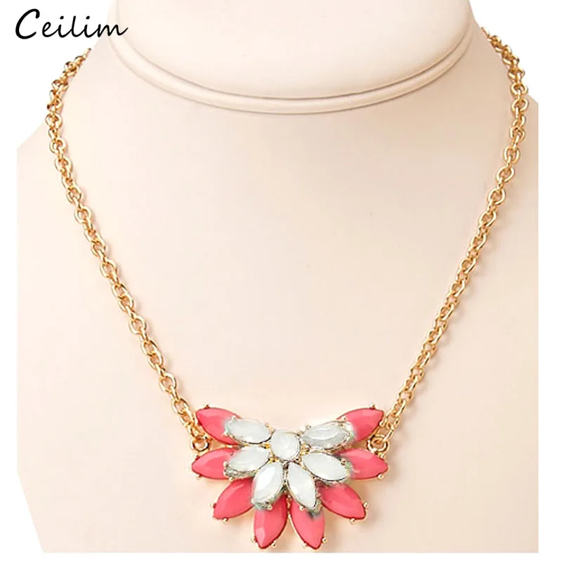 Trendy Pink Flower Necklace for Women Gold Color Chain Resin Pendants Boho Jewelry Fashion Chokers Collier 2019 New | Украшения и