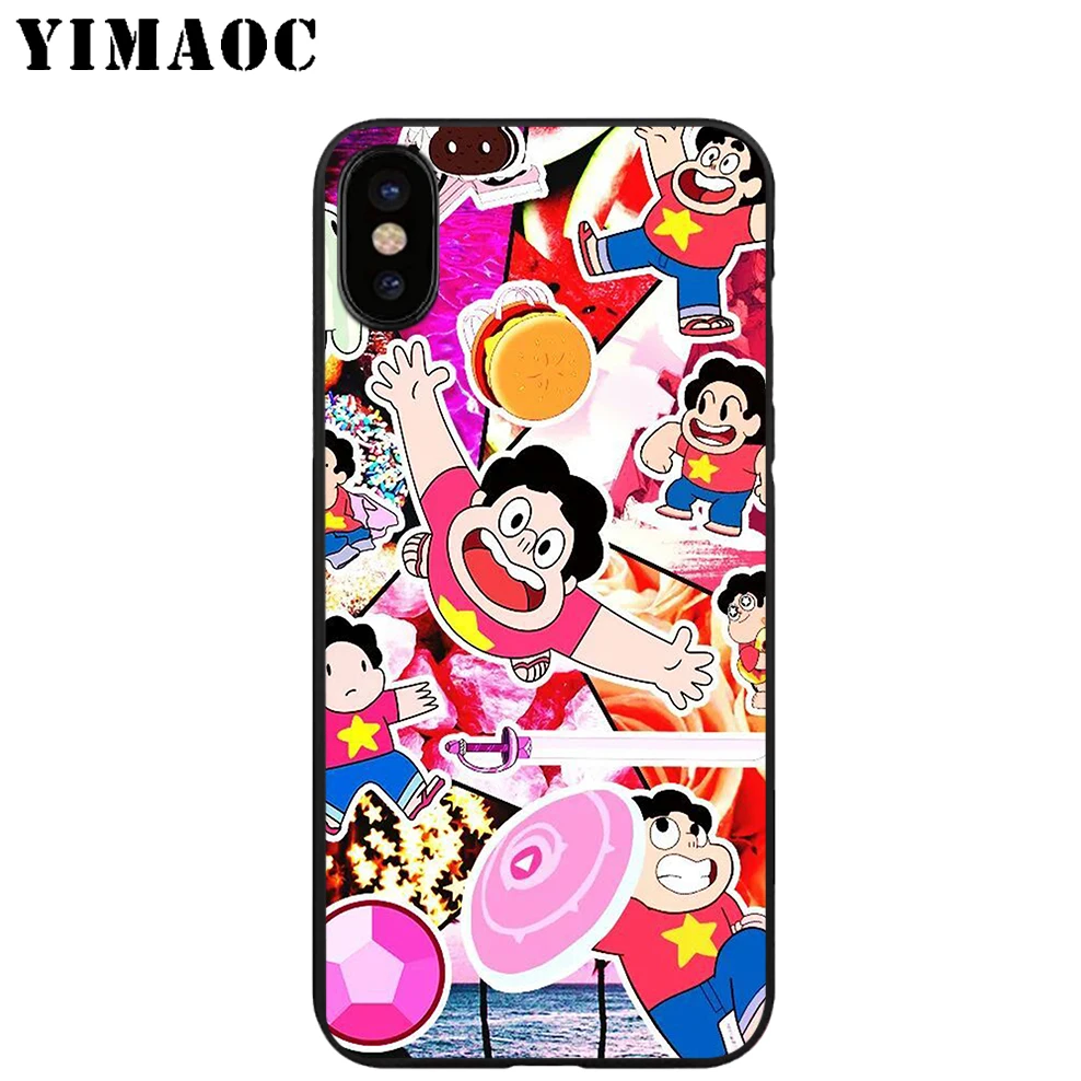 YIMAOC Steven Universe Cute Soft TPU Black Silicone Case for iPhone X or 10 8 7 6 6S Plus 5 5S SE Xr Xs Max |