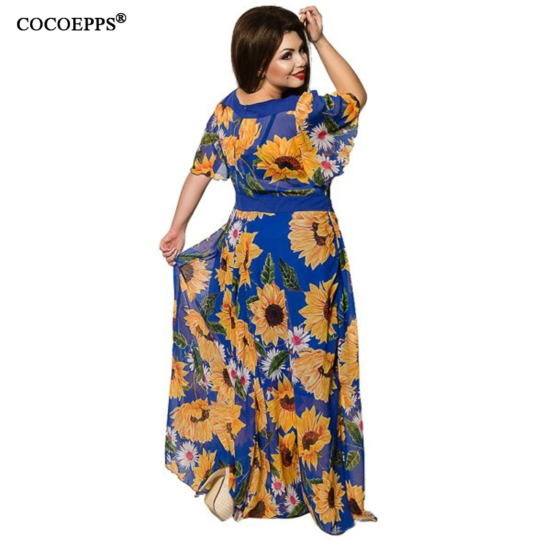 

Floral Chiffon Long Dress 5XL 6XL Elegant 2019 Women Summer Dress Large Size Beach Maxi dress Casual Loose Vintage Dress vestido