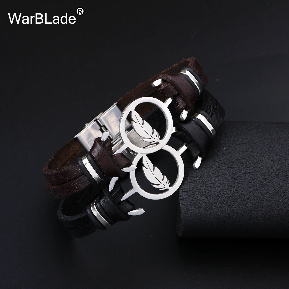 Простой браслет WarBLade с перьями браслеты из нержавеющей стали черный натуральной