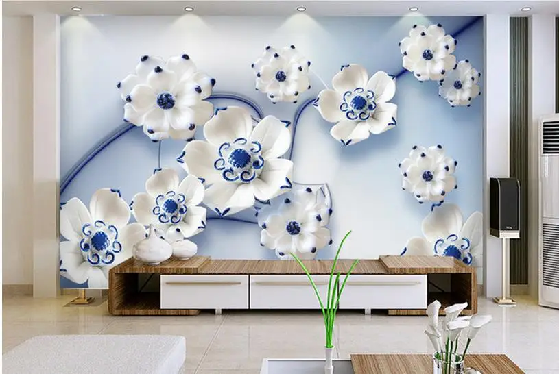 

3d wallpaper for room Blue lotus jade carving background wall custom 3d wallpaper mural 3d paintings