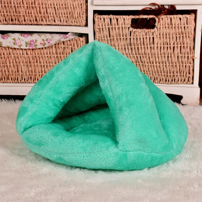 green Зимний теплый коврик для животных, 9 цветов, мягкий флис, утолщенное гнездо для домашних животных, кошек, маленьких собак, щенков, питомника, кровати, котенок, пещера, спальный мешок, домик для щенков - Цвет: green