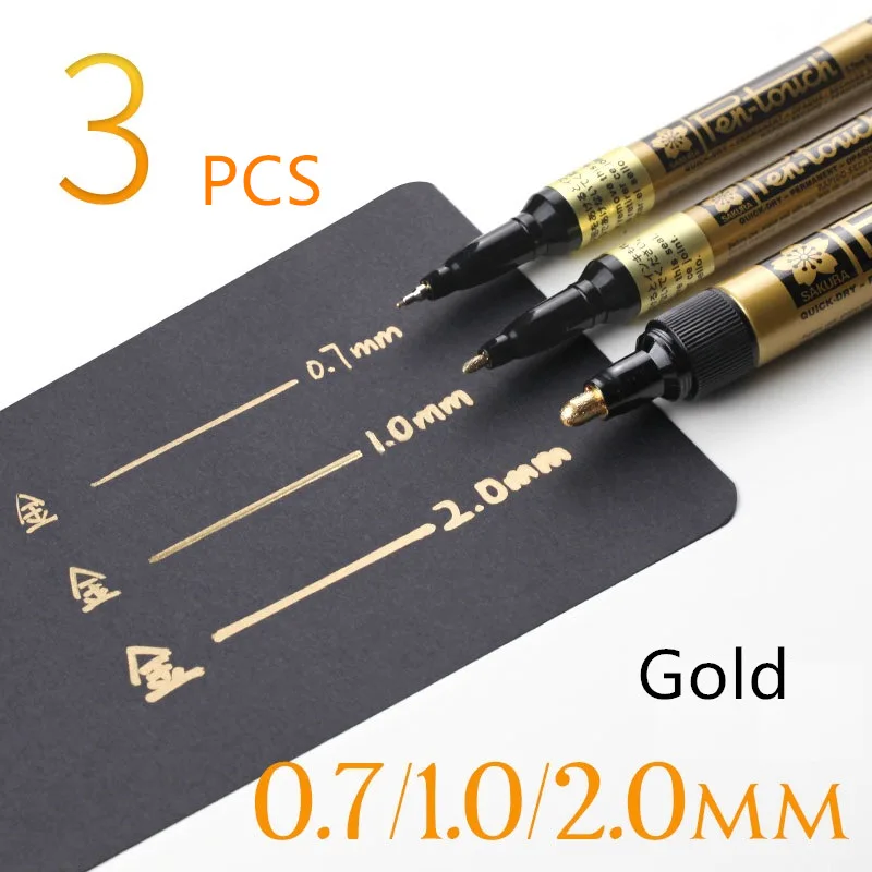 Gold set 3 шт., белый, серебристый, золотой цвет, маркер, набор, EF, тонкая, средняя точка, непрозрачные, перманентные художественные канцелярские принадлежности, школьные принадлежности A6863 - Цвет: Gold set
