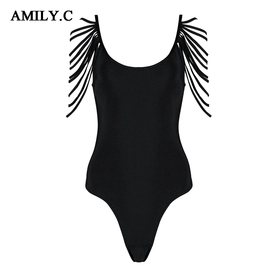 Женские облегающие боди Amily.c черные белые синие Клубные Вечерние с кисточками