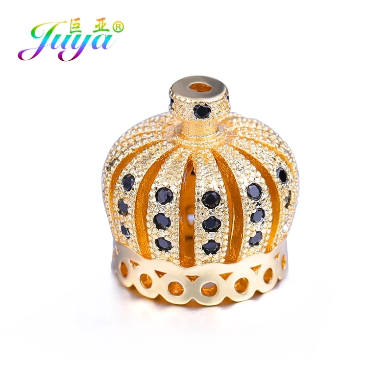 Gold Black Juya ручной работы аксессуары с бахромой роскошный декоративный Шарм Корона шарик колпачок разъем кулон для женщин DIY Ювелирные изделия с кистями решений - Окраска металла: Gold Black