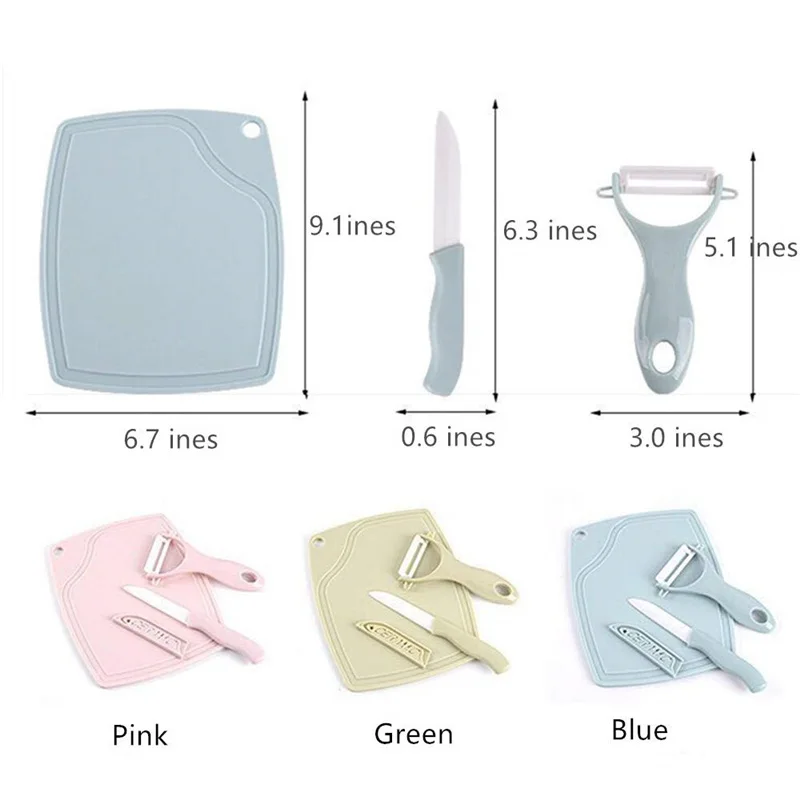 3Pcs Kitchen Tools Set Ceramic Fruit Vegetable Knife Peeler and PP Chopping Board Portable Outdoor Cooking Gadgets For Picnic | Дом и сад