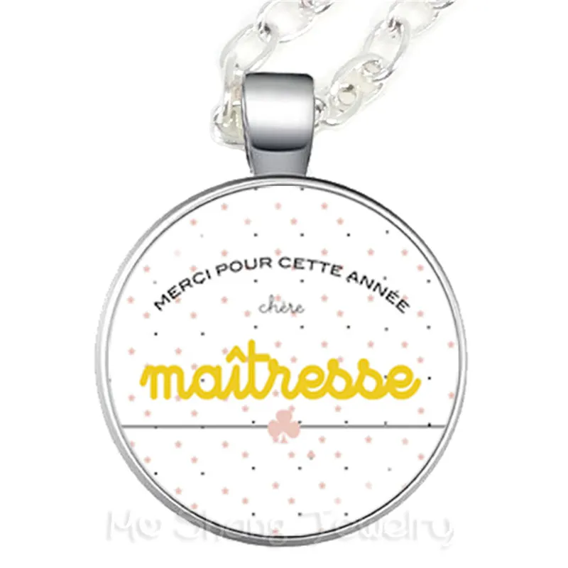 День учителя подарок ожерелье Merci Maitresse с фокусным расстоянием 25 мм кабошоны