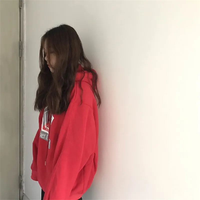 Толстовки женские с капюшоном Harajuku свободные плюс бархатные теплые забавные толстовки с принтом корейские простые универсальные модные женские с длинным рукавом