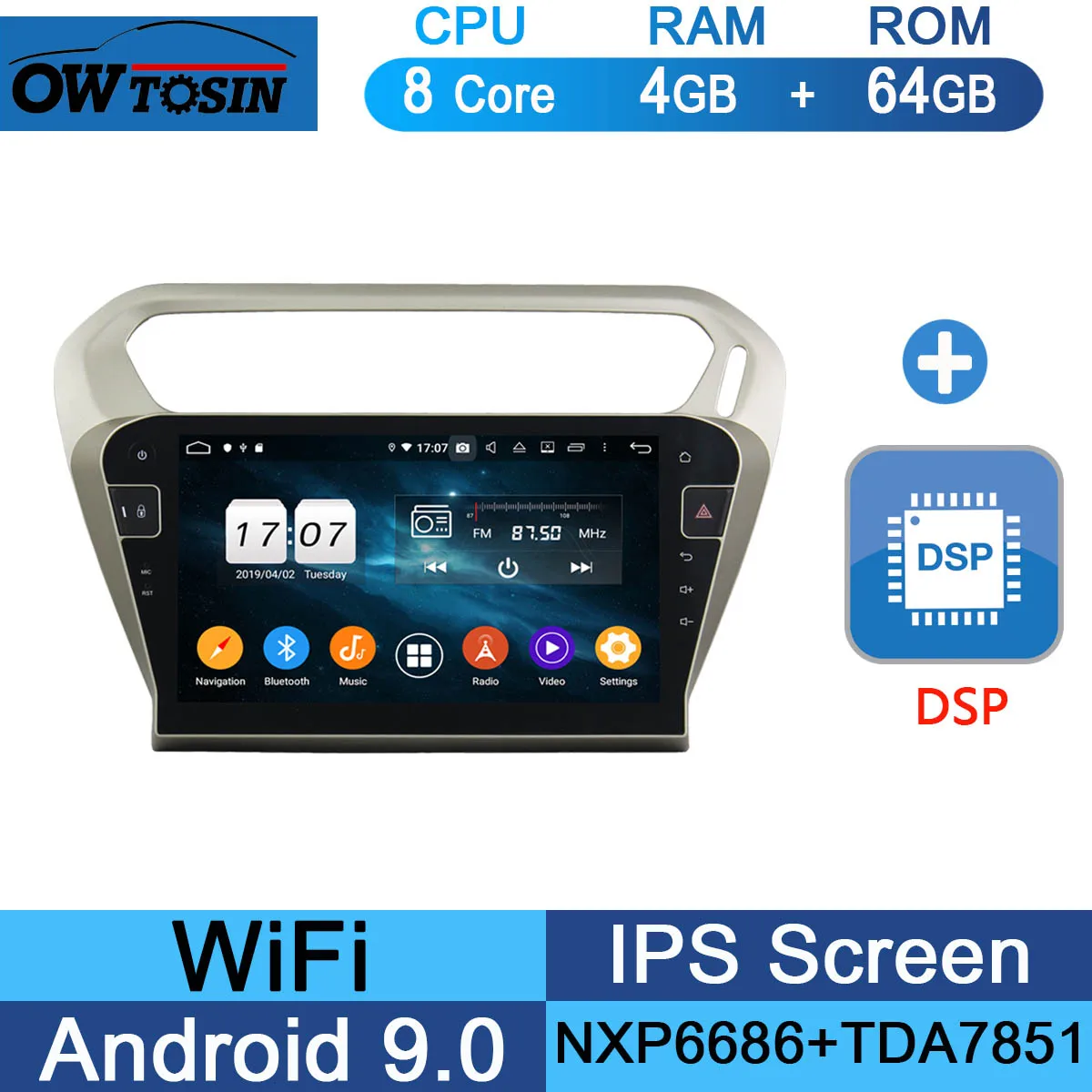 64G DSP 10," ips Android 9,0 Восьмиядерный 4G+ 64G Автомобильный dvd-плеер мультимедиа для Citroen Elysee peugeot 301 2013- радио gps Parrot BT - Цвет: 64G DSP