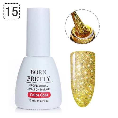 BORN PRETTY 10 мл Платиновый Звездный гель Bling красочный замочить от маникюра УФ-гель для дизайна ногтей лак - Цвет: 15