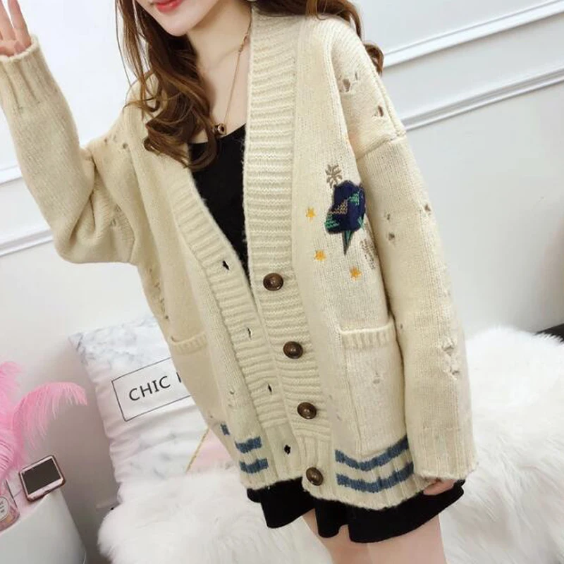 Shellsuning корейский свитер с дырками для женщин осень зима эластичные негабаритные