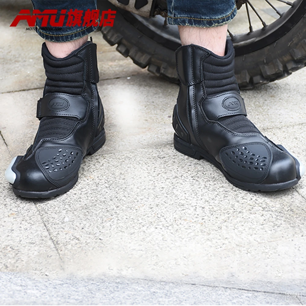 AMU/кожаные ботинки в байкерском стиле мужские для мотокросса обувь езды на