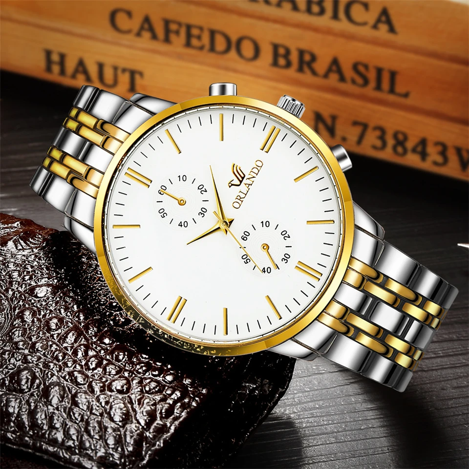 Reloj hombre, модные мужские часы Orlando, золотые, Топ бренд, Роскошные наручные часы из нержавеющей стали, мужские часы