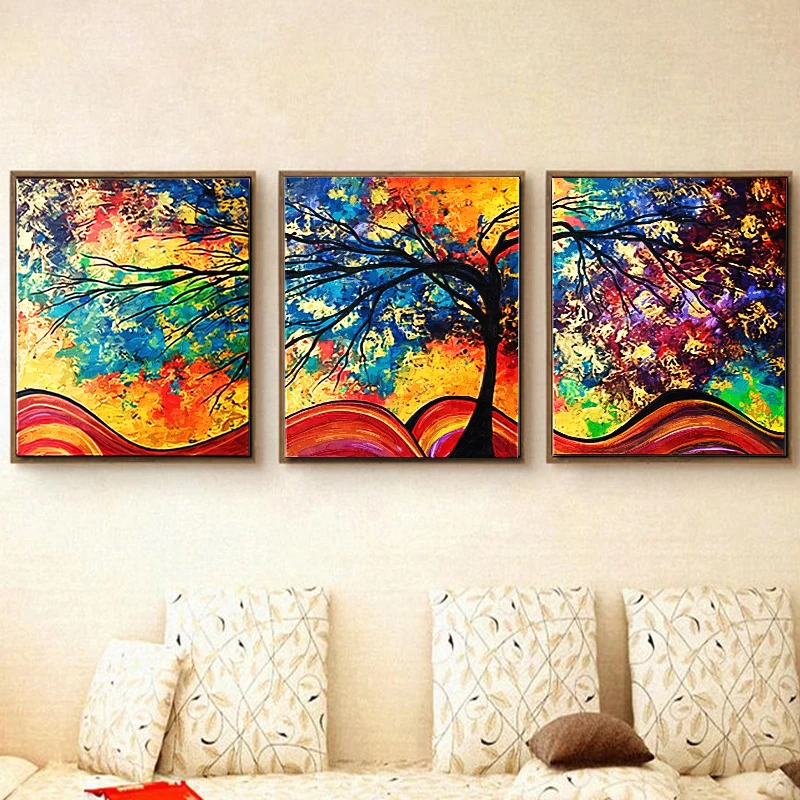 Абстрактная картина маслом искусство струйное дерево 3 предмета мозаика HD