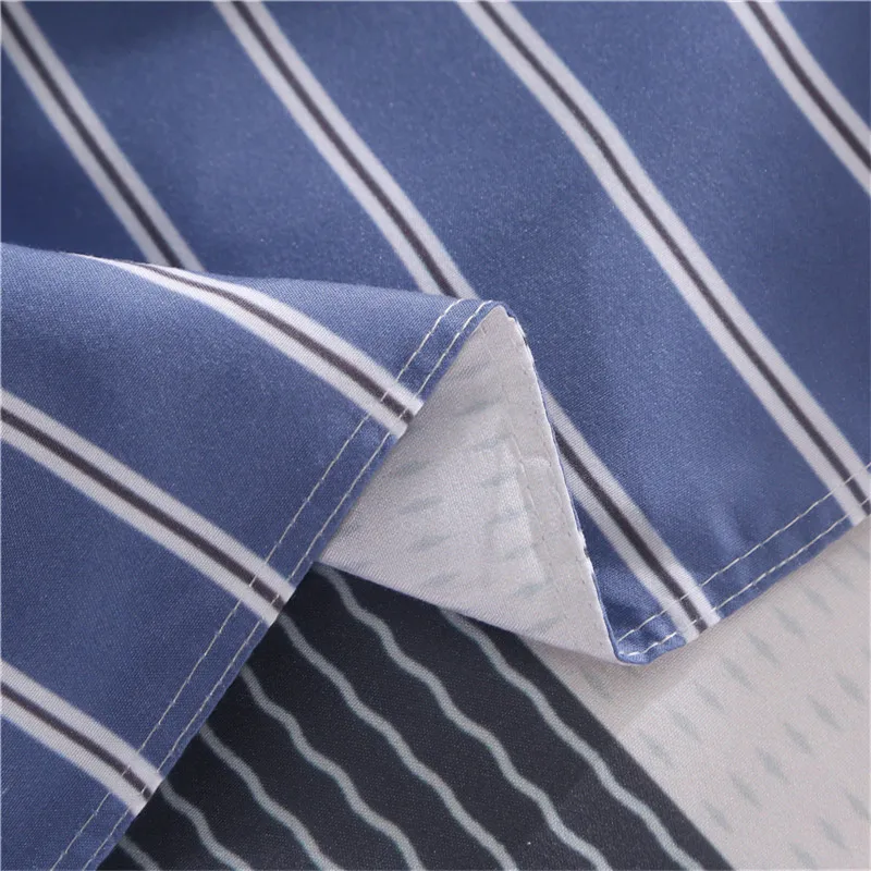 Синий и белый полосатый узор пододеяльник Плоские простыни + наволочка Король