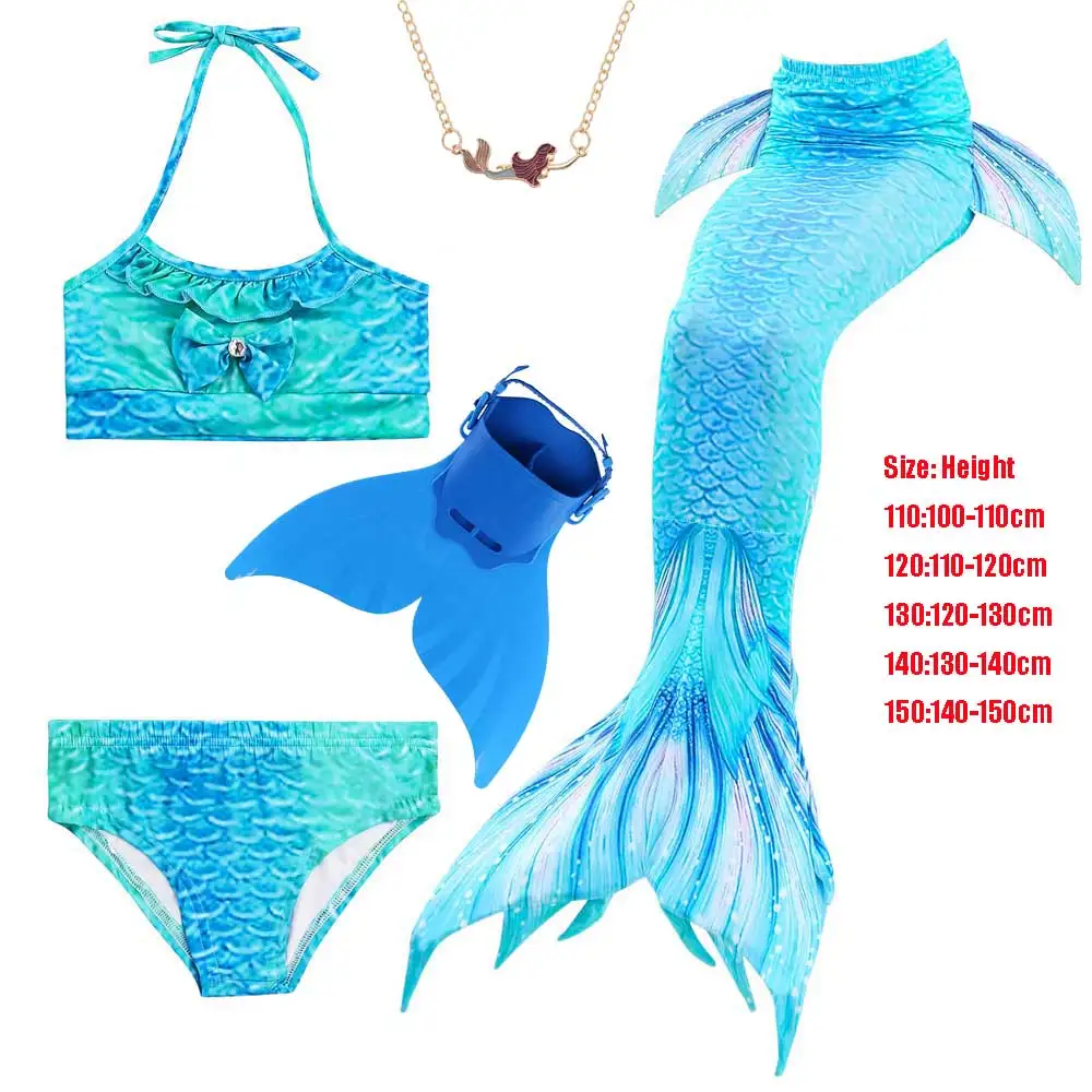 5pcs Swimsuit Set 2 Купальник с хвостом Русалочки для девочек; платье принцессы Ариэль; детский купальный костюм с хвостом русалки; нарядное платье для девочек; подарок на день рождения - Цвет: 5pcs Swimsuit Set 2