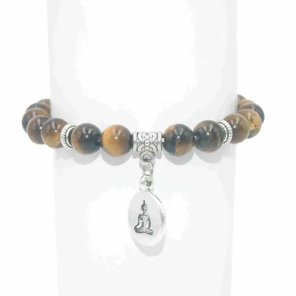 Tiger eye Будда из натурального камня бусины аметисты Агаты лазурит тигровый глаз бирюза для мужчин Исцеление йогой баланс браслет - Окраска металла: Tiger eye