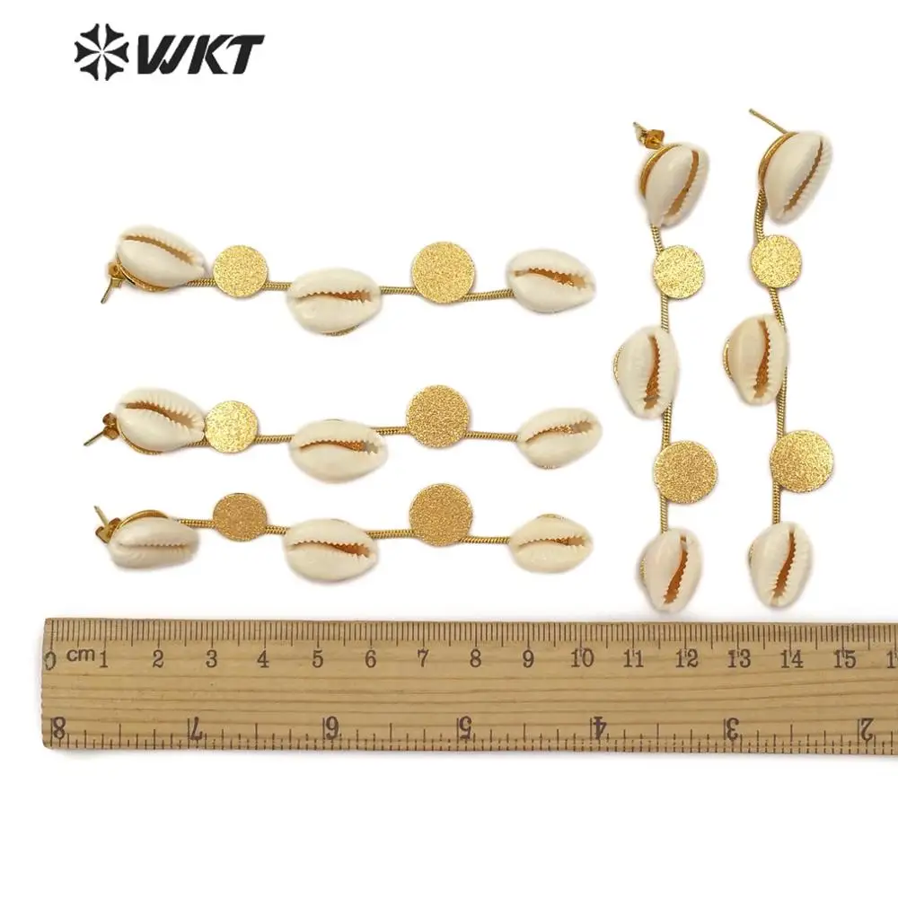 

WT-E533 WKT Cowrie Shell Earrings White Cowrie With Gold Trim Fashion Earring Women Summer Beach Jewelry Earring