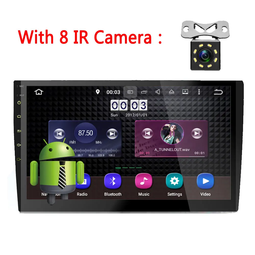 With 8 IR Camera AMPrime10.1 ''Автомобильный CD/DVD плеер 2 din Android автомобильный мультимедийный плеер Wifi сенсорный экран Аудио Стерео gps навигация Авторадио - Цвет: With 8 IR Camera