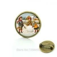 2017 real broche children make snowman jewelry vintage christmas gift new year for friends brooches glass cabochon dome c252