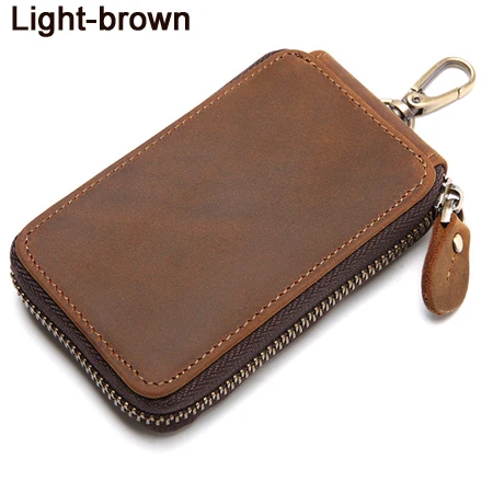 Light Brown Винтажный Мужской держатель для ключей из натуральной кожи, кожаный кошелек для ключей, Мужская ключница, Женский чехол для ключей, умный органайзер - Цвет: Light Brown