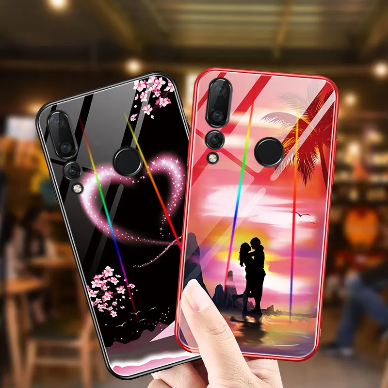 Luminous Tempered Glass Cases For Huawei Nova 4 P30 Pro P20 Lite Honor 10 10i 9i 8X Max 9S Back Cover Soft Silicone Shell |