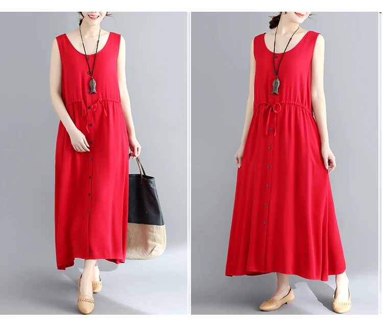 Женское платье без рукавов Boho пляжное из хлопка и льна в стиле ретро модель HJ80 на