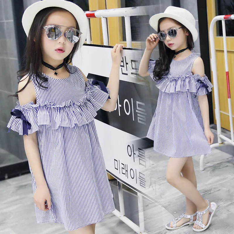 2018 Kids Off Shoulder Dress Baby Girls Summer Stripe Princess Children Clothes Vestido Infantil Vetement Enfant Fille | Детская одежда
