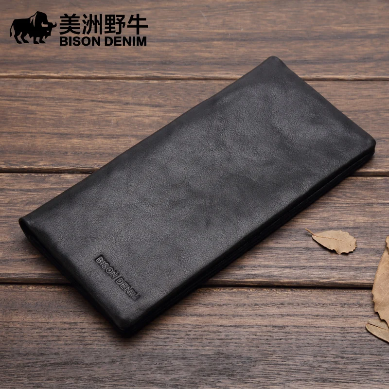 Мужской кошелек из натуральной воловьей кожи BISON DENIM большой вместительный