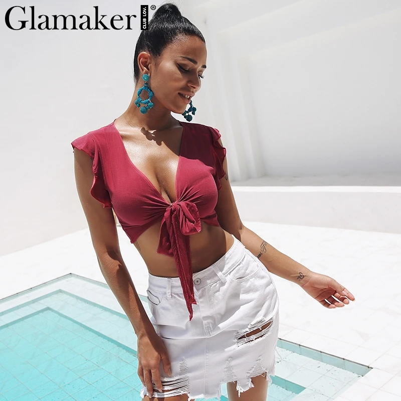Женский топ на бретельках Glamaker розовый бандажный с глубоким треугольным вырезом