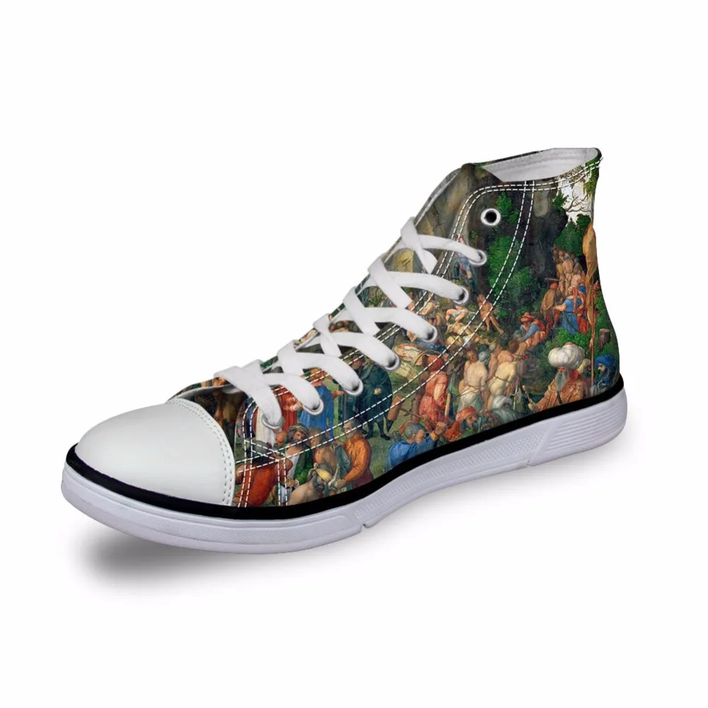 

2021 Women Summer New Casual Fashion High-Top Canvas Shoes Female Lace-up Vulcanized Graffiti Flat Shoes Painting Art Print