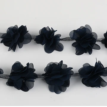 Navy Blue Misaya 3D шифон кластер Цветы Кружева платье украшения кружевной ткани аппликация отделка Швейные принадлежности 2 ярдов - Цвет: Navy Blue