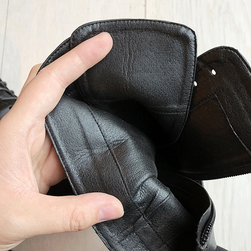 WETKISS Motorcycle Boots Women Thick Heels Boot Round Toe Croos Tied Shoes Female Cow Leather Shoes Ladies Autumn New